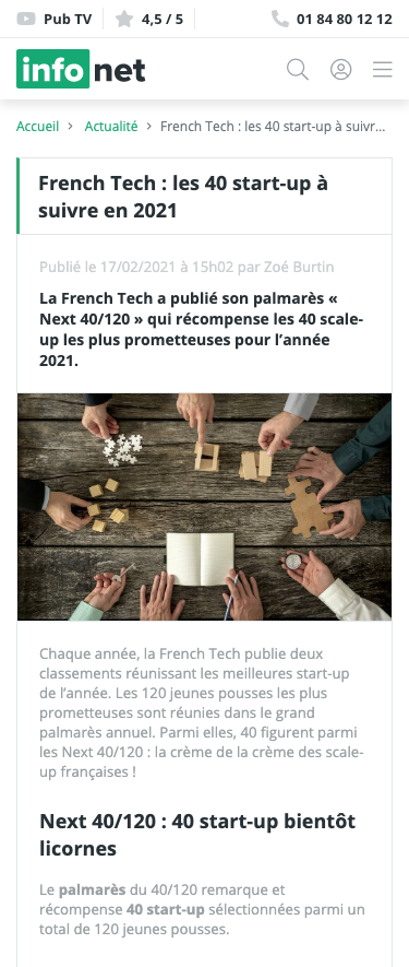 Aperçu des actualités de la web app